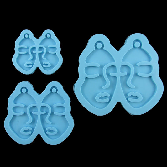 Abstract Face Pendant Earring Silicone Casting Mould for Epoxy Resin Select Size