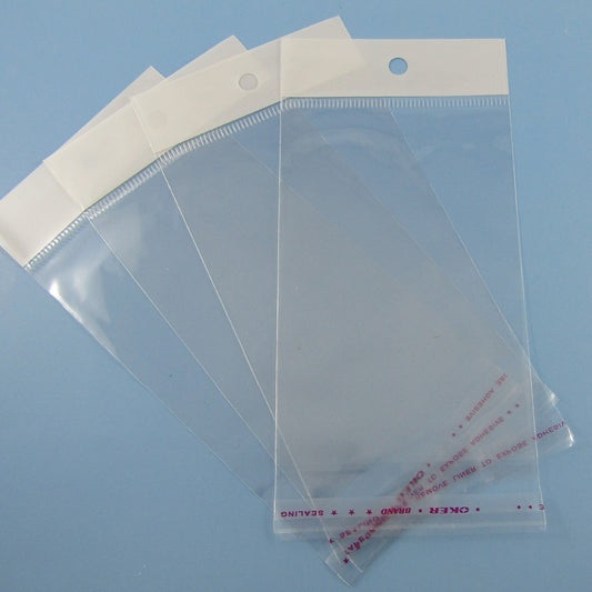 100 x Bulk OPP Cellophane Self Sealing Hanging Display Bags 130mm x 70mm