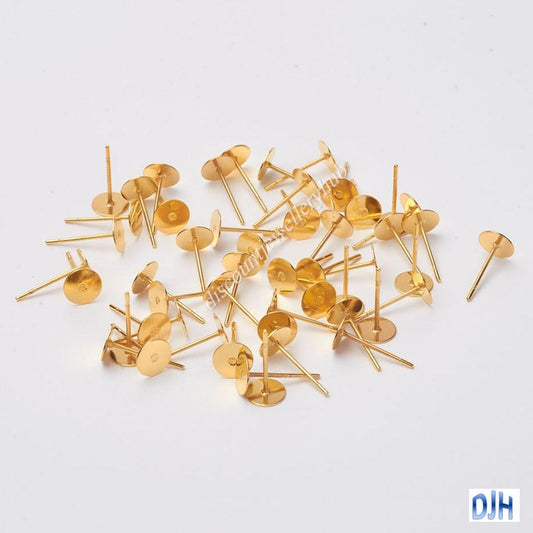 Bulk 10 sets (20pce) DIY Flat Glue Pad Post Stud Earring 12x6mm GP Brass