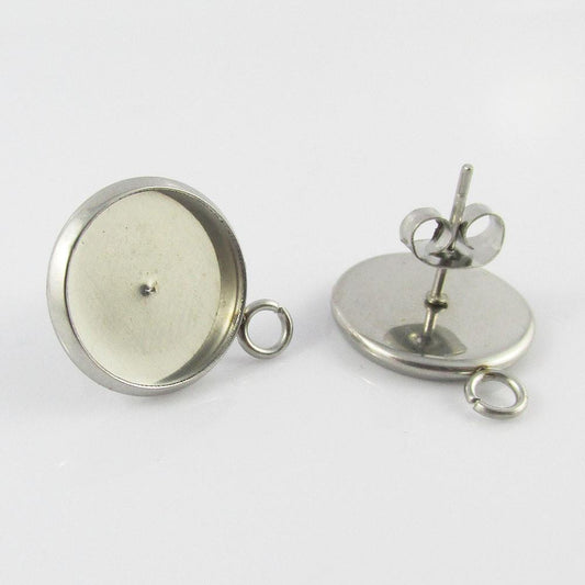 Bulk 20pcs (10sets) DIY Cabochon Setting Stud Earring with Loop Fit 12mm Cabs SS