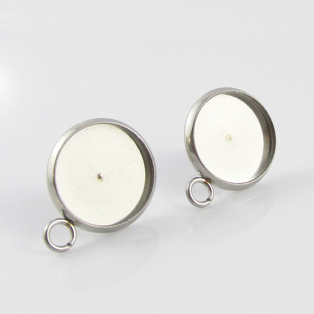 Bulk 20pcs (10sets) DIY Cabochon Setting Stud Earring with Loop Fit 12mm Cabs SS