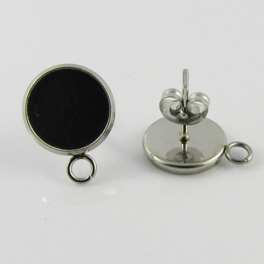 Bulk 20pcs (10pair) DIY Cabochon Setting Stud Earring with Loop Fit 10mm Cabs SS