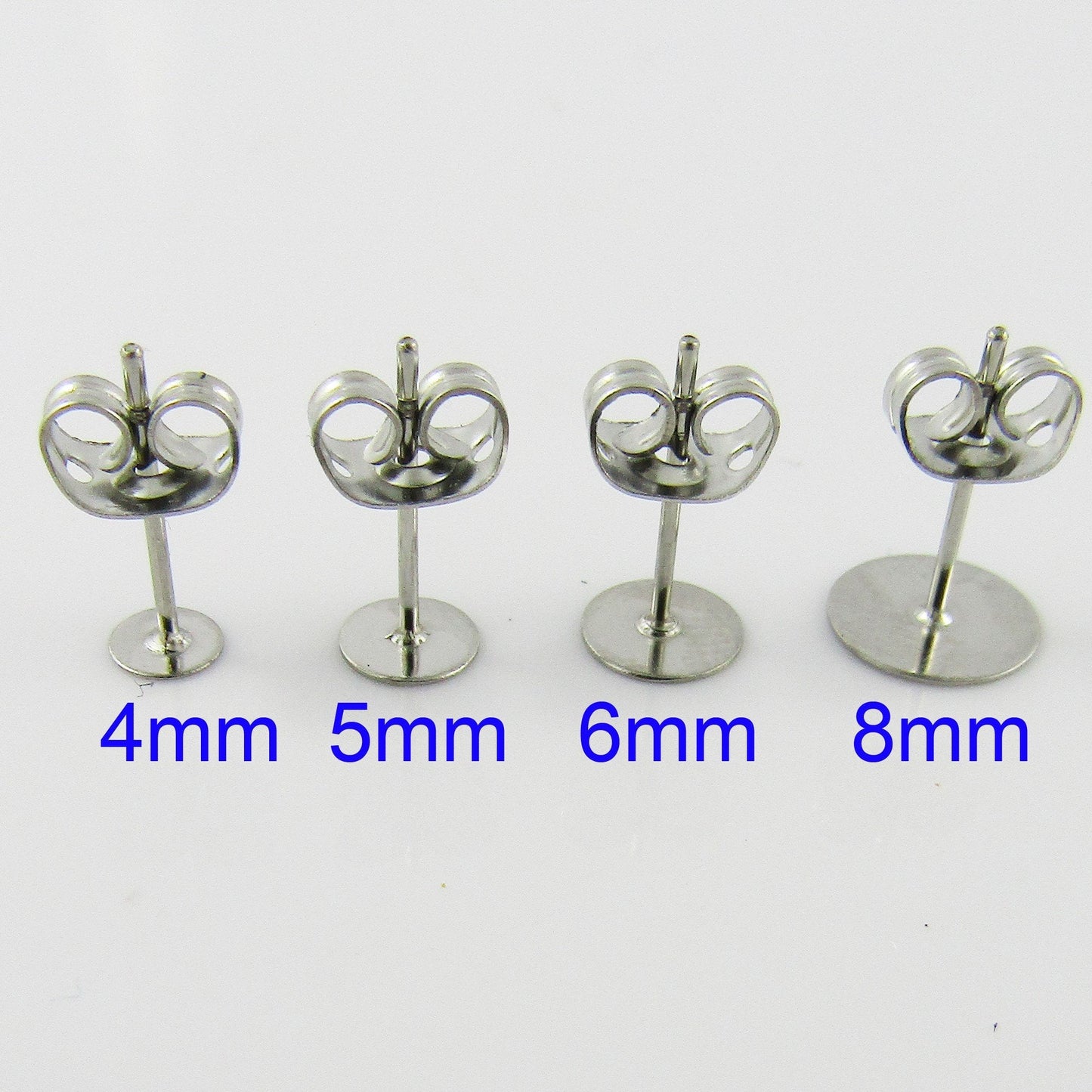 Bulk 50pcs Flat Glue Pad with Backs Post Stud Earring Finding 304SS Pick Size