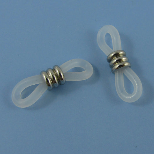 Bulk 10pcs (5sets) Rubber End Connectors Eyeglass Chains 20x6mm Clear 302SSteel