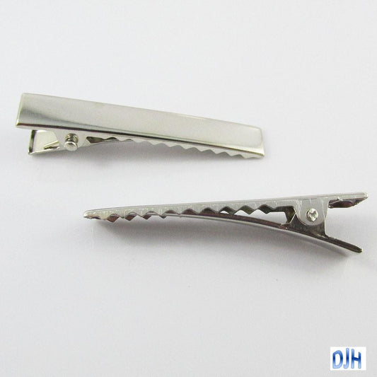 Bulk 20pcs DIY Alligator Hair Clip Finding Hair Bow Beak Clip Silver Tone 46x8mm