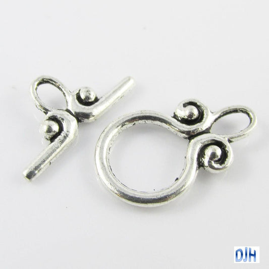 Bulk 10 sets DIY Scroll Toggle Clasp Finding 20x12mm Antique Silver