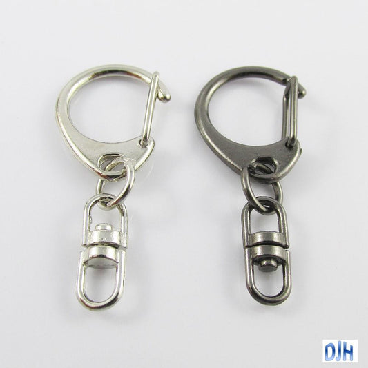 Bulk C Clip with Swivel Key Ring Keychain 18x40mm Silver or Gunmetal Pack of 10