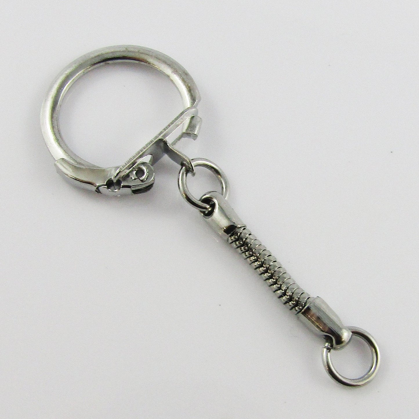 Bulk x10 C Clip Clasp with Snake Chain Key Ring Keychain Finding 60mm Silver