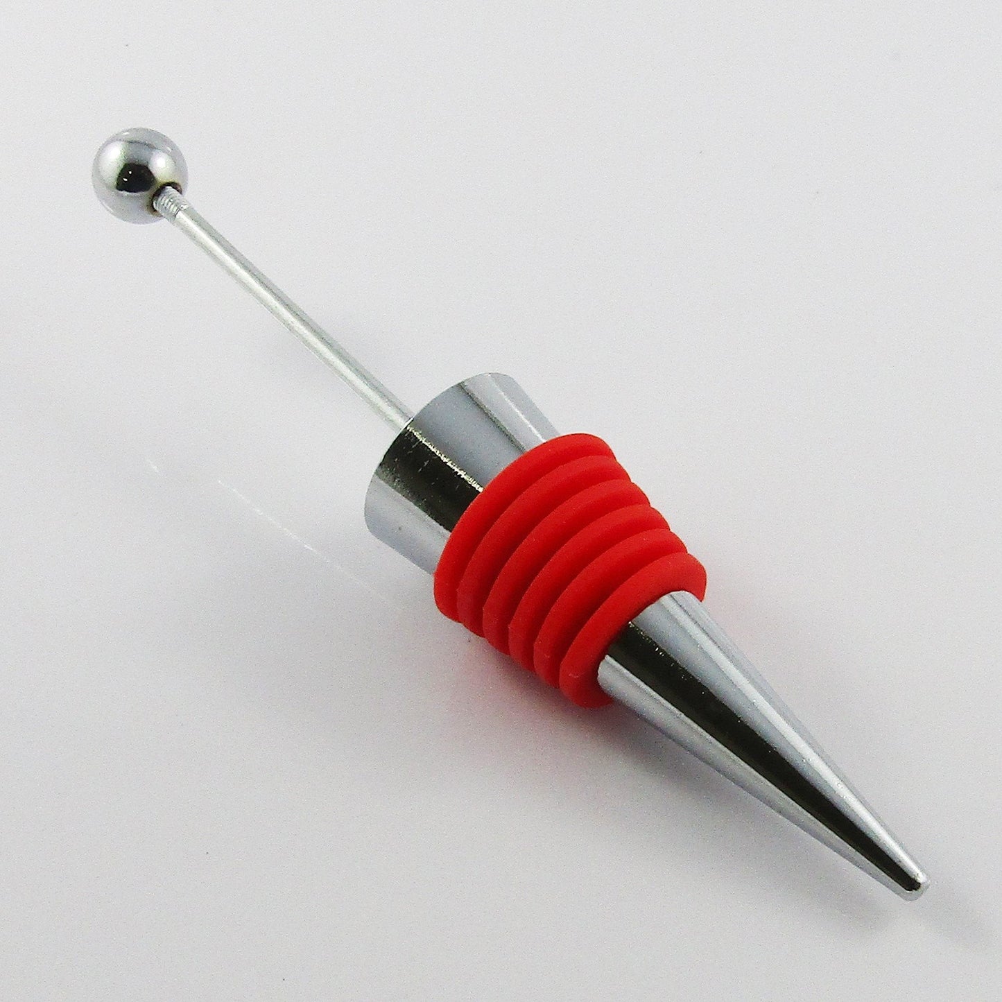 Blank DIY Beadable Wine Bottle Stopper Red Stainless Steel & Alloy 115x20mm