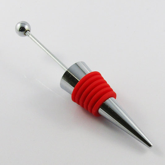 Blank DIY Beadable Wine Bottle Stopper Red Stainless Steel & Alloy 115x20mm