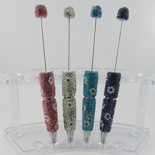 Blank DIY Deluxe Rhinestone Daisy Beadable Pen 145mm Select Colour