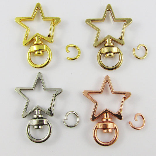 5pk Snap Hook Star Clasp 34x24mm with Swivel Eye and Jump Ring Select Colour