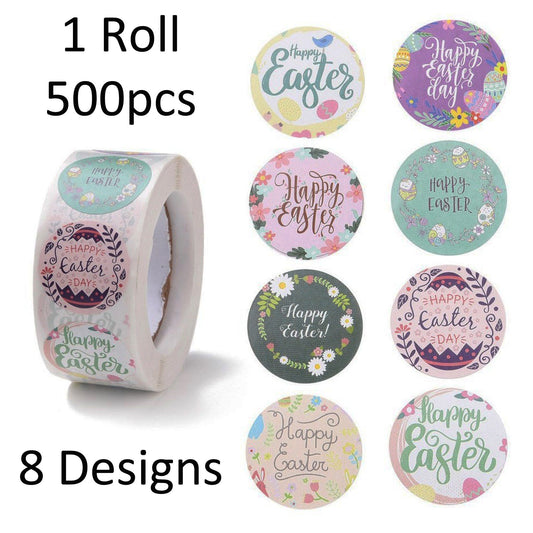 1 Roll 500pcs Happy Easter Self Adhesive Paper Sticker Labels 25mm