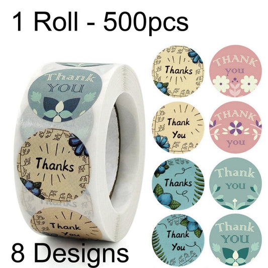 1 Roll 500pcs Flower Thank You Self Adhesive Paper Sticker Labels 25mm