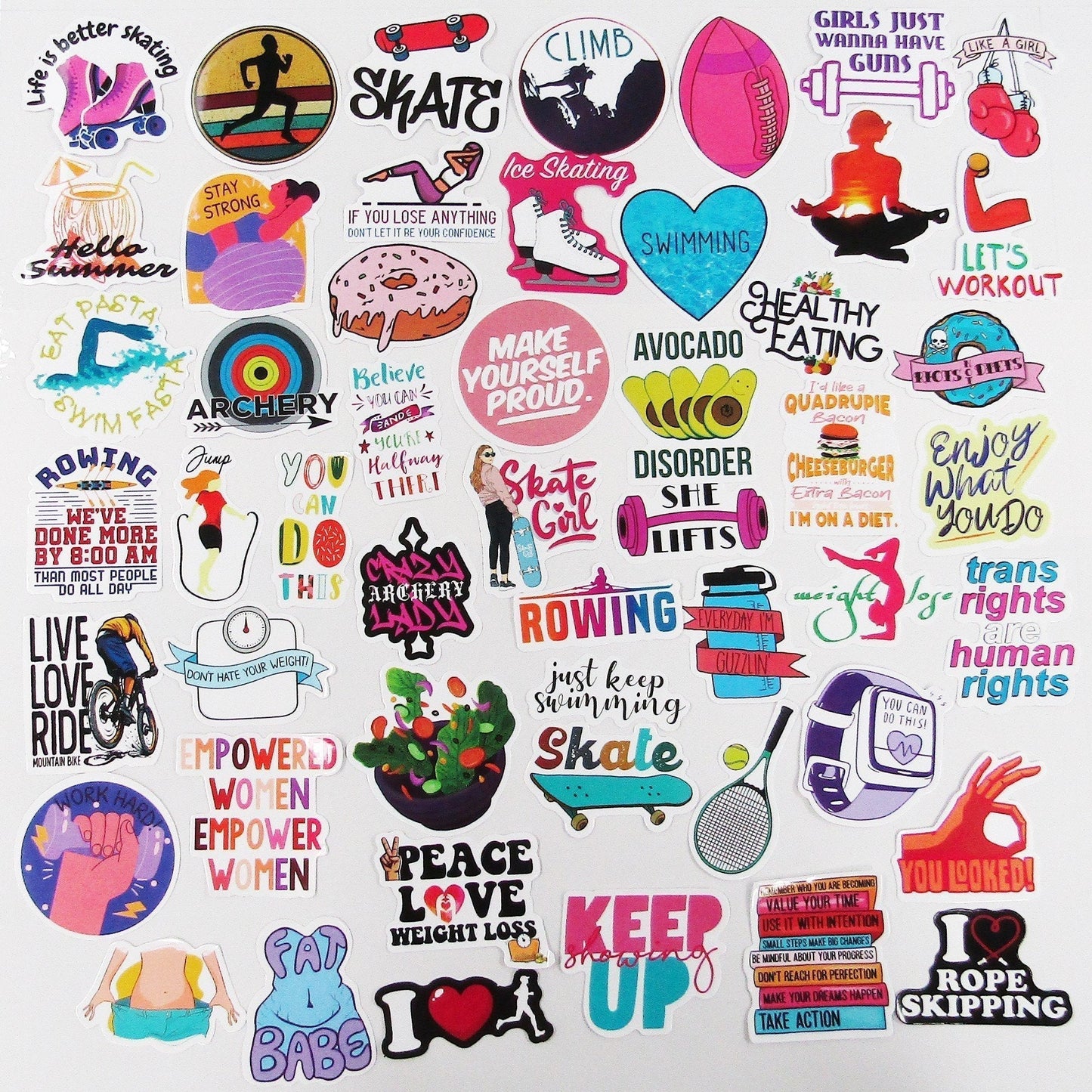 50pcs PVC Health Workout Sticker Bundle Cards Journal Laptop Phone Case & More