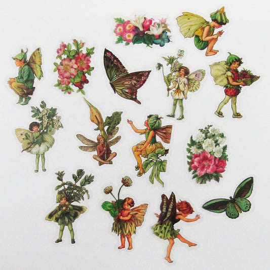 40pcs PET Green Flowers & Fairies Sticker Bundle Scrapbook Cards Junk Journal