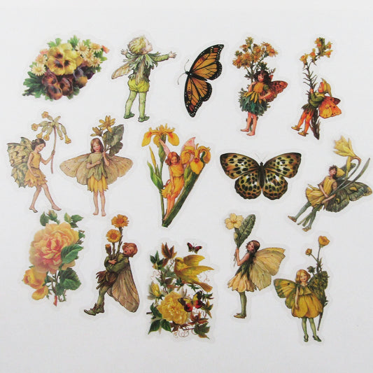 40pcs PET Yellow Flowers & Fairies Sticker Bundle Scrapbook Cards Junk Journal