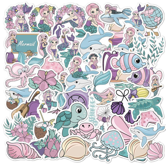 50pcs Pastel Mermaid Sticker Bundle Schoolbooks Cards Junk Journal