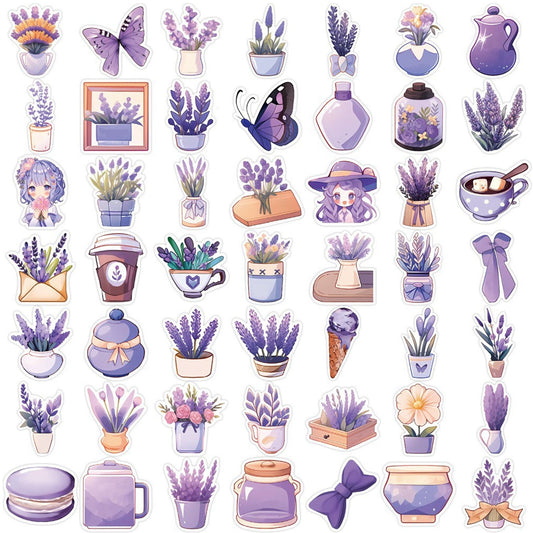 50pcs Love Lavender Sticker Bundle Schoolbooks Cards Junk Journal