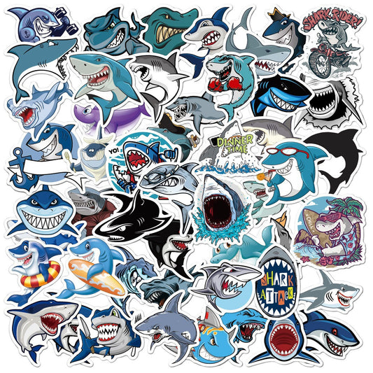 50pcs Cartoon Shark Sticker Bundle Schoolbooks Cards Junk Journal