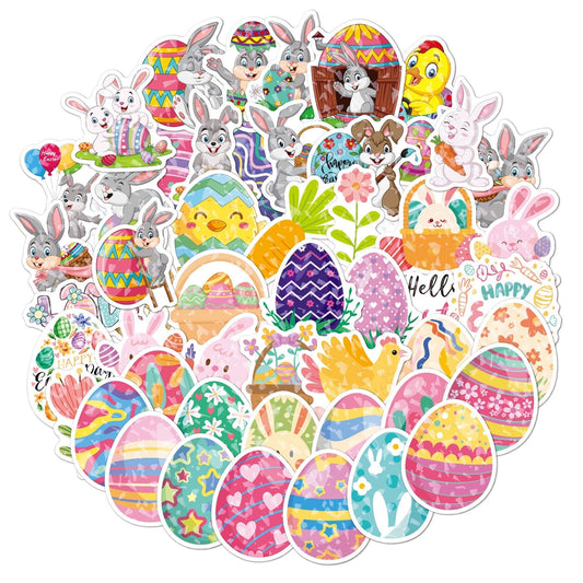 50pcs Easter Bunny & Eggs Sticker Bundle Schoolbooks Cards Junk Journal