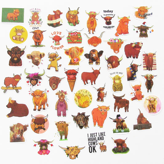 45pcs Highland Cow Sticker Bundle Schoolbooks Cards Junk Journal