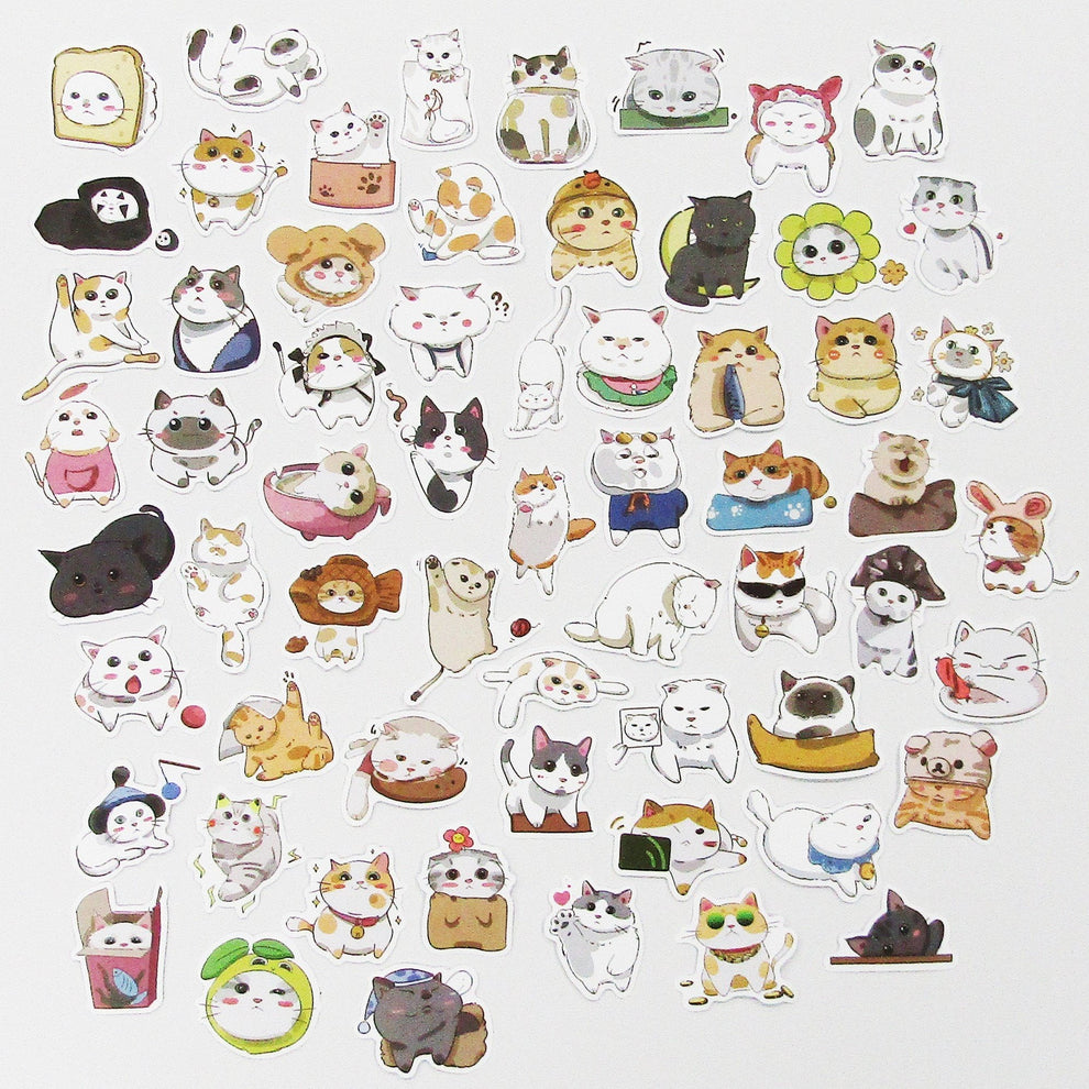60pcs Cartoon Cat Sticker Bundle Schoolbooks Cards Junk Journal – My ...