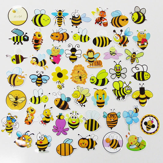 50pcs Cartoon Bumble Bee Sticker Bundle Schoolbooks Cards Junk Journal