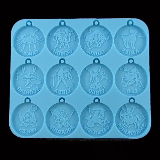 12 Constellations Zodiac Flat Round Pendants Silicone Mould for Epoxy Resin