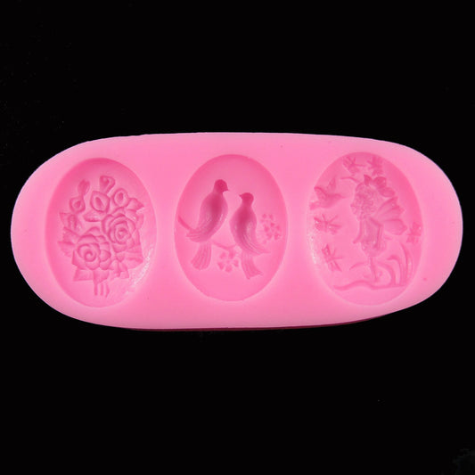 Oval Flower & Bird Cameo Cabochon Silicone Mould FOOD GRADE Chocolate or Resin