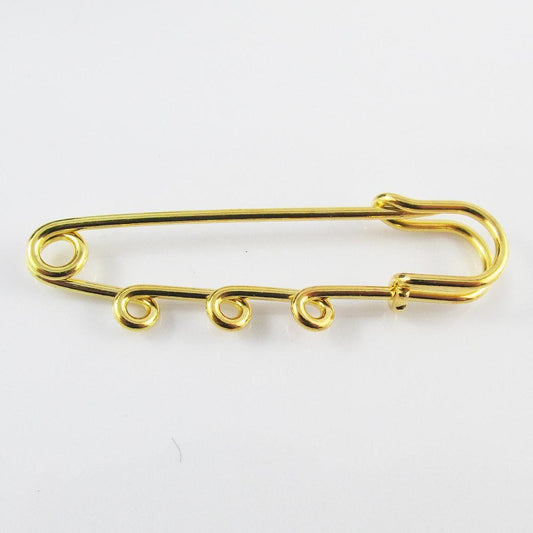 Bulk 5pk DIY Gold Tone 3 Loop 50mm Kilt Pin Safety Pin Brooch