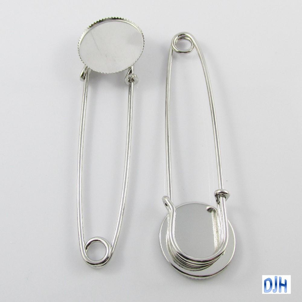 Bulk 5pk DIY Cabochon Setting Kilt Pin Safety Pin Brooch Silver