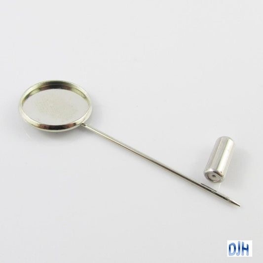 Bulk 5pk DIY Round Cabochon Setting Stick Pin Brooch Silver Plate 50mm