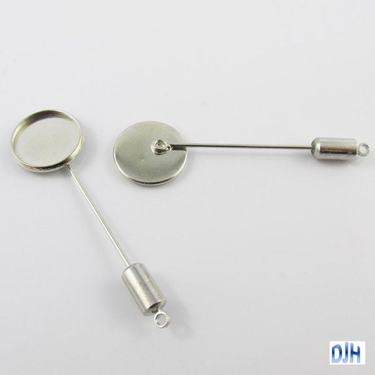 Bulk 5pk DIY Cabochon Setting Stick Pin Brooch with End Loop to hang Charms 55mm