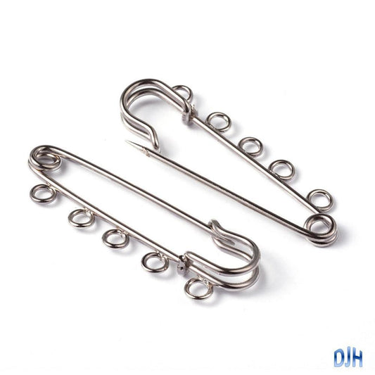 Bulk 5pk DIY Silver Tone 5 Loop 50mm Kilt Pin Safety Pin Brooch
