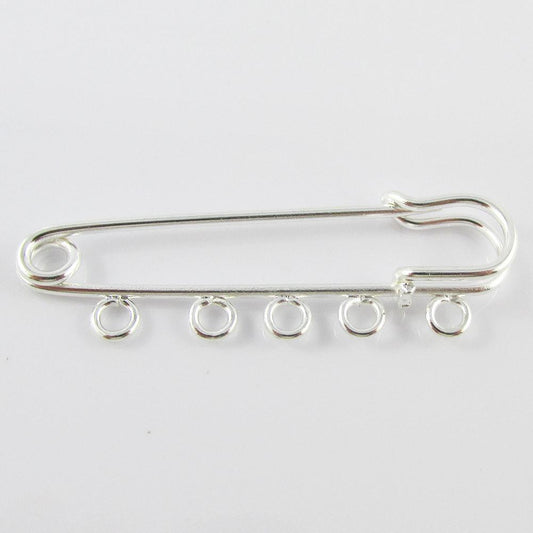 Bulk 5pk DIY Silver Plate 5 Loop 50mm Kilt Pin Safety Pin Brooch