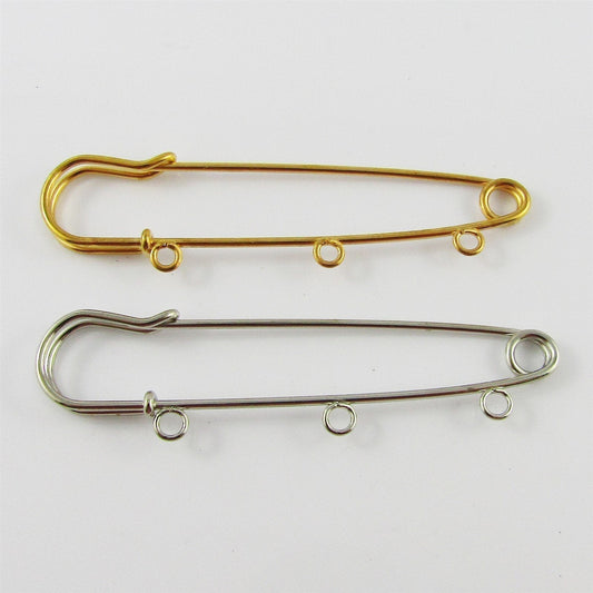 Bulk 5pk DIY 3 Loop 75mm Kilt Pin Safety Pin Brooch Choice of Gold or Silver
