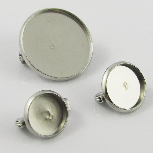 Bulk 5pk DIY Round Cabochon Setting Pin Brooch Stainless Steel Select Size