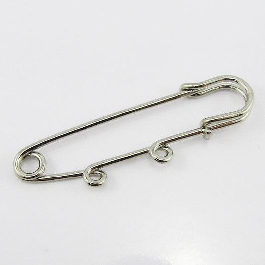 Bulk 5pk DIY Silver Tone 2 Loop 52mm Kilt Pin Safety Pin Brooch