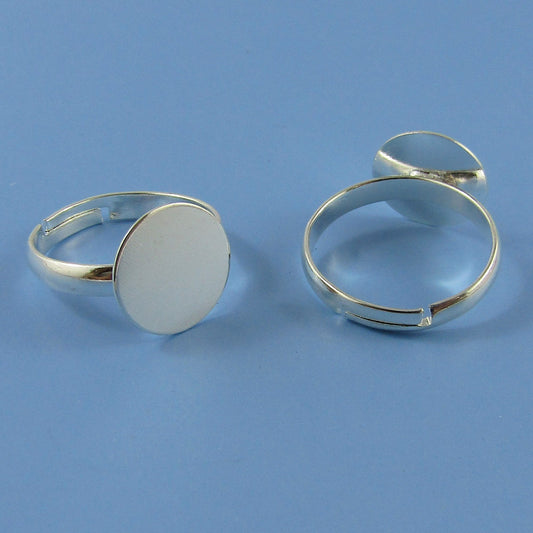 Bulk 10pce DIY Adjustable Ring Base with 12mm Glue Pad Silver