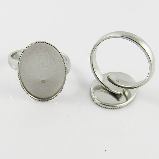 10pc DIY Ring Base with VERTICAL OVAL Cabochon Setting Fit 18x13 Cabs SS