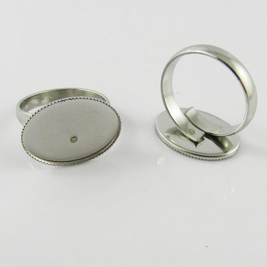 10pc DIY Ring Base with HORIZONTAL OVAL Cabochon Setting Fit 18x13 Cabs SS