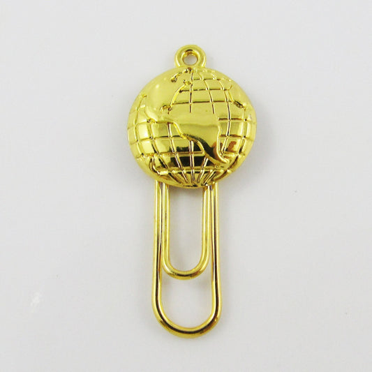 6pcs Gold Plate World Globe Paper Clip Photo Clip 35x15mm Journal Scrapbook