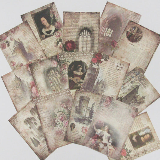 30pc Medieval Castles Retro Scrapbook Papers Cards Journal Ephemera 140x100mm