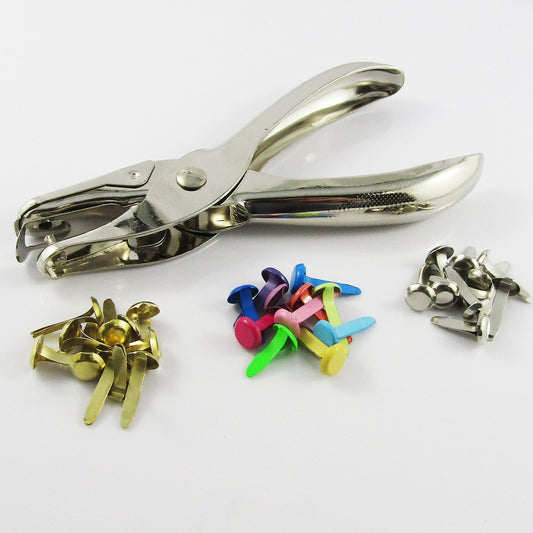 Approx 240pcs Iron Brads with Paper Hole Punch Tool Scrapbooking Card Making