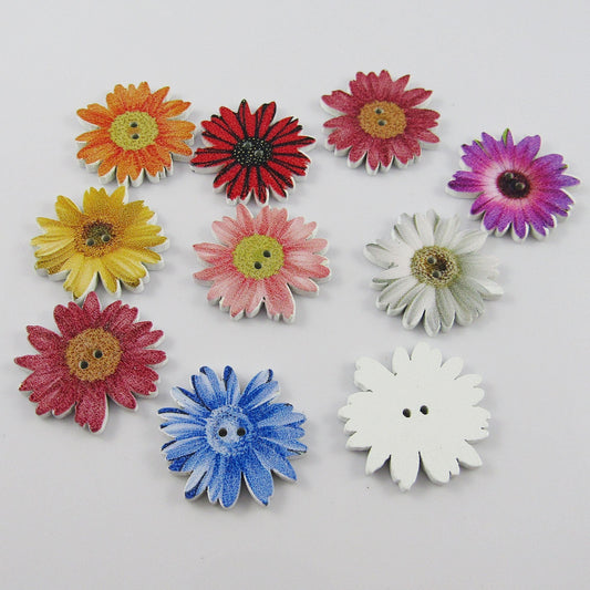 20pce Chrysanthemum Flower 2 Hole Wood Button 25mm Sewing Cards Junk Journal