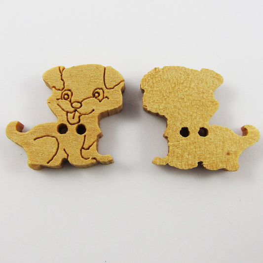 50pce Puppy Dog 2 Hole Wood Button 16x18mm Kids Child Sewing