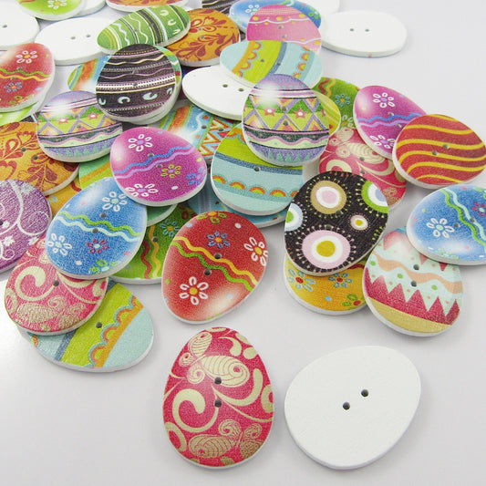 20pce Easter Egg 2 Hole Wood Button 31x23x3mm Sewing Cards Junk Journal