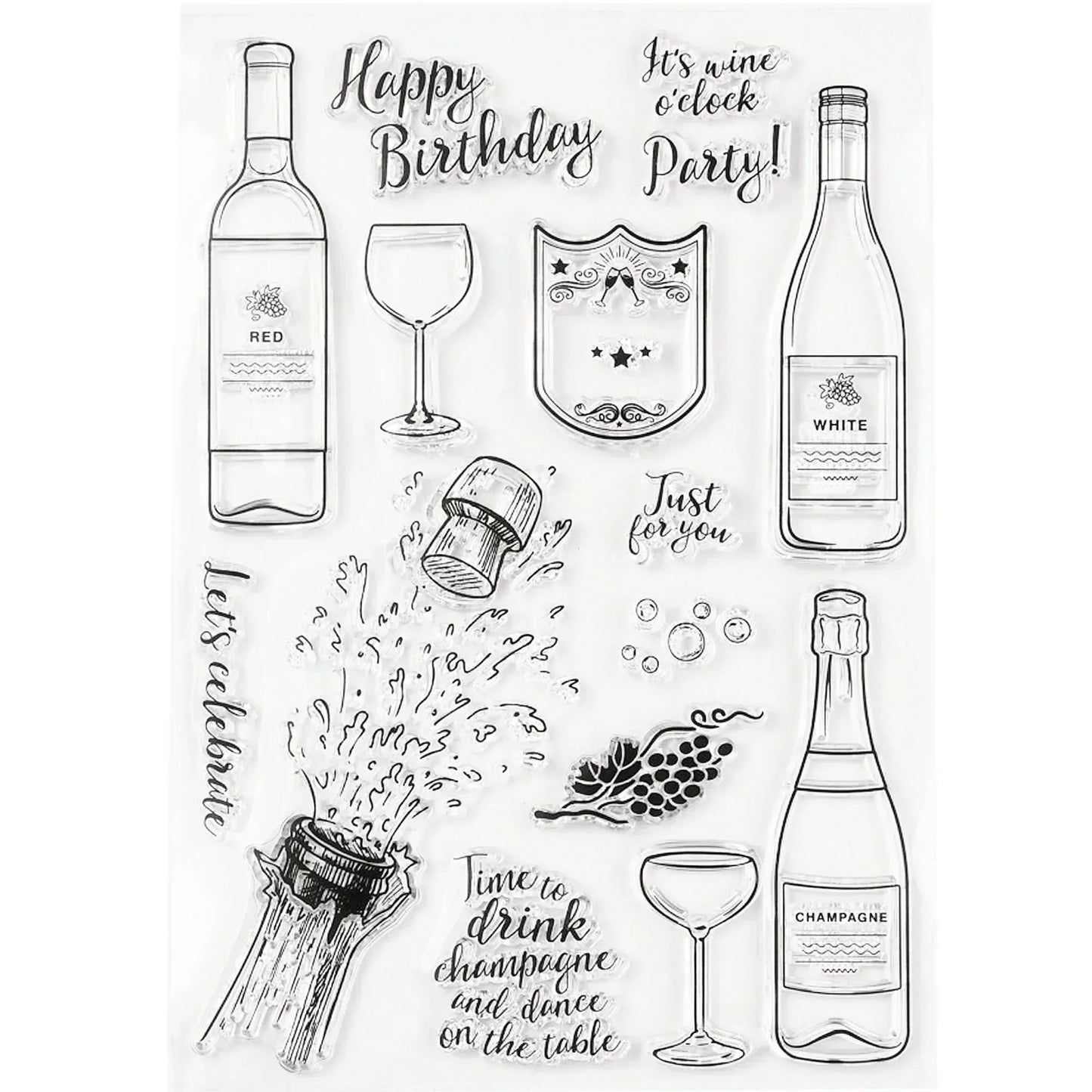 Wine & Champagne Party Clear Stamp Silicone Rubber Scrapbooking Card Making
