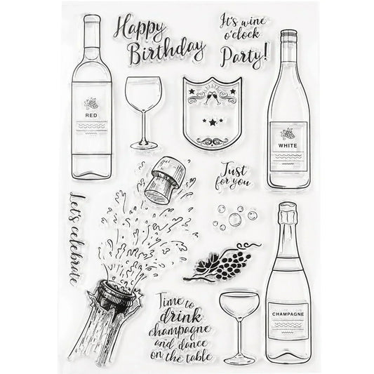 Wine & Champagne Party Clear Stamp Silicone Rubber Scrapbooking Card Making